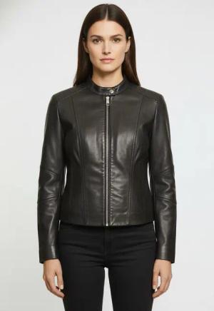 BOSS ORANGE Lederjacke Saleste Premium Damenmode aus fein genarbtem Leder