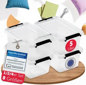 BOXXivo Aufbewahrungsbox Aufbewahrungsboxen mit Deckel BPA-freie & lebensmittelechte Boxen (4 St), Plastikbox mit Deckel - robuste & stapelbare Aufbewahrungsboxen