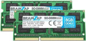 BRAINZAP 16GB (2x 8GB) RAM PC3L-12800S-11 SO-DIMM Laptop-Arbeitsspeicher (1600 MHz, CL11, 2Rx8, Non-ECC, Unbuffered, für Notebooks - Intel und)