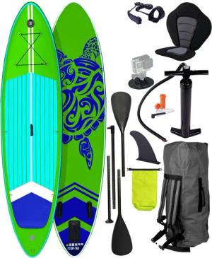 BRAST SUP-Board TURTLE Aufblasbares Stand up Paddle Set - 320x81x15cm, 5 Jahre Garantie inkl. Sonderzubehör, (2in1 Paddel Kajak-Sitz Action-Cam-Halterung), Fußschlaufe Paddel Pumpe Rucksack