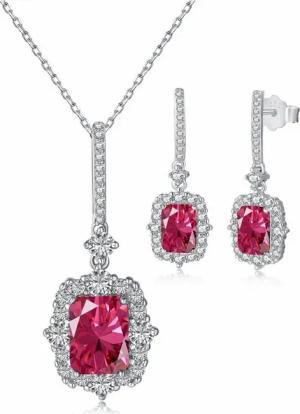 BRELLATO Ohrring und Ketten Set Vintage Glitzer Damen Kristall Halskette Anhänger Ohrstecker (Geschenk-Idee, Weihnachtsgeschenk Geschenkset Damen-Schmuck Kette mit Zirkon in Grün oder Rot, 3-tlg., inkl., Geschenk-Box, zum, Valentinstag, Weihnachten, Gebur