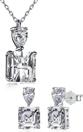 BRELLATO Schmuckset Set Glitzer Damen Kristall Halskette Anhänger Ohrstecker, (Geschenk-Idee, Geschenkset Damen-Schmuck Kette mit Facetten-Schliff Zirkon und Crystal Tropfen, 3-tlg., Inkl., Ohrringe, Schmuck-Box, Verpackung, zum, Valentinstag, Muttertag),