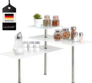 bremermann Küchenregal Eckregal, aus Glas und rostfreiem Edelstahl, weiß