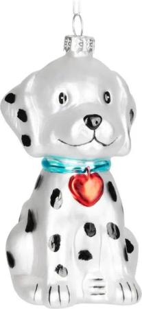 BRUBAKER Christbaumschmuck Dalmatiner Welpe mit Herz Schwarz Weiß - Anhänger Baumkugel - 11,5 cm (1-tlg), Lustige Weihnachtskugel aus Glas - Christbaumschmuck Figuren Lustig