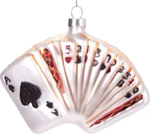 BRUBAKER Christbaumschmuck Mundgeblasene Weihnachtskugel Kartenspiel, Weihnachtsschmuck aus Glas, handbemalt - Lustige Baumkugel 11.5 cm