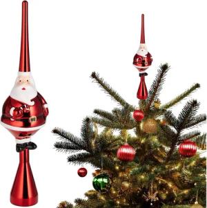 BRUBAKER Christbaumspitze Weihnachtsbaumspitze Dicker Santa - Christbaumspitze glänzend - 35 cm (1-tlg), Baumspitze Weihnachtsmann - Weihnachtsbaum Spitze - Tannenbaum Deko