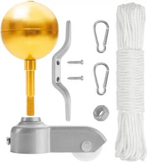 BRUBAKER Fahnenmast Reparaturset - Zubehör Set - Ersatzteile für Flaggenmast, (Für Fahnenmast mit 4,3 cm), Kugelspitze Gold, Seil, Karabiner, Klampe, Topper + Rolle, Schrauben