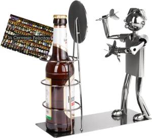 BRUBAKER Flaschenhalter Bierflaschenhalter Darts Meisterschaft, (Bier Halter mit Grußkarte für Dartspieler und Darts Fans, 1-St), Metall Skulptur Flaschenständer Dartscheibe - Metallfigur Biergeschenk