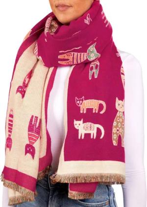 BRUBAKER Schal Cashmirillo Damen Schal mit Katzen Muster - 70 x 200 cm, (Herbstschal Winterschal, 1-St. Weiches Kaschmir-Gefühl), Warm, Kuschelig und Oversized - Damenschal für Herbst und Winter