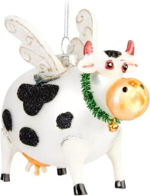 BRUBAKER Weihnachtsbaumkugel Fliegende Kuh Weihnachtskugel - Handbemalter Christbaumschmuck Lustig (1 St), Glas Christbaumkugel Weihnachtsdeko Figur