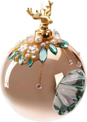 BRUBAKER Weihnachtsbaumkugel Premium Weihnachtskugel - Tiere mit Blumen - 10 cm Christbaumschmuck (1 St), Christbaumkugel aus Glas mit Perlen-Deko und Figur - Handdekoriert