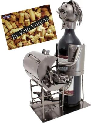 BRUBAKER Weinflaschenhalter Barbecue Grill Flaschenhalter, (inklusive Grußkarte), Weinhalter Metall Skulptur, Wein Geschenk für Grillmeister