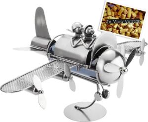 BRUBAKER Weinflaschenhalter Paar im Flugzeug, (inklusive Grußkarte), Metall Skulptur, Wein Geschenk für Piloten und Flug Fans