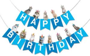 BRUBAKER Wimpelkette Happy Birthday mit Party Katzen - Geburtstag Deko Party Banner, Geburtstagsgirlande für Jungen und Mädchen - Tier Girlande