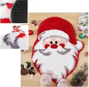 BTTO TEPP Kinderteppich Weihnachtsteppich Kaschmir Geformte Teppich Fußmatte, Rutschfest Matte, Weihnachtsmann, Badezimmer,Schlafzimmer,Wohnzimmer