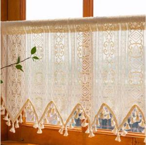 BTTO V&G Scheibengardine Kurze Scheibengardine mit Quasten,Vorhang (1 St), transparent, Beige,durchsichtig,für Küche Wohnzimmer Schlafzimmer