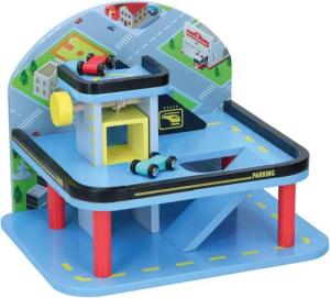 Bubble-Store Spiel-Parkgarage Parkdeck mit Aufzug (FSC-zertifiziert Holzspielzeug), 2 Autos Parkdeck 2 Etagen + Hubschrauberlandeplatz