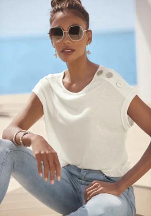 BUFFALO Kurzarmshirt Damen creme Gr.32/34