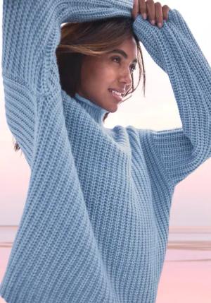 BUFFALO Stehkragenpullover Damen blau meliert Gr.40/42