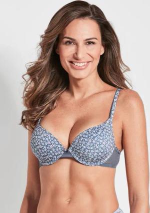 Bügel-BH mit Schalen - rauchblau / geblümt - Gr. 80 D von Goldner Fashion