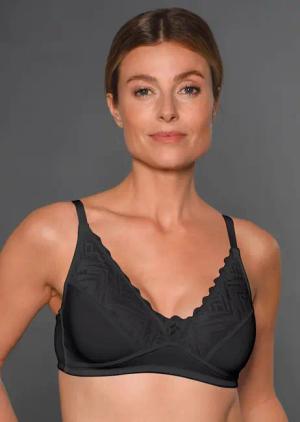 Bügelloser Soft-BH mit Spitze - schwarz - Gr. 90 D von Goldner Fashion