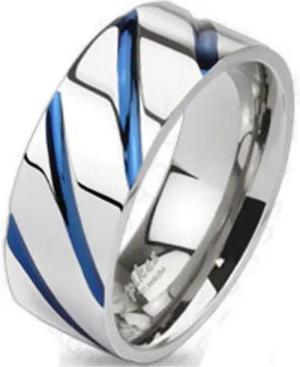 BUNGSA Fingerring 62 (19.7) Bungsa TITAN RING silber-blau - Ring blauen Streifen (Ring, 1-tlg), Damen Herren
