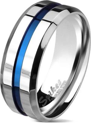 BUNGSA Fingerring Ring blauem Streifen abgeschrägten Kanten Silber Herren 64 (20.4) (Ring, 1-tlg), Männer