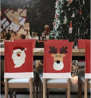 BURI Stuhlhusse Stuhlhusse rot Weihnachtsmann Rentier Überwurf Bezug Weihnachtsdeko