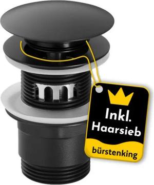 Bürstenking Ablaufgarnitur Ø 63/66 mm – Push-Open Ablaufventil - mit & ohne Überlauf & Haarsieb Push-Open / Pop-Up