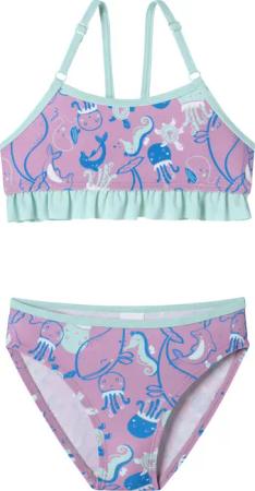 Bustier-Bikini Wirkware recycelt LSF40+ Meerestiere Rüschen beere - Aqua 92