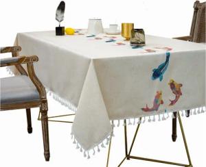 BYSURE Tischdecke (1-tlg), Tischdecken Tischtuch Stickerei mit Rosa Blau Fische Motiv Tischdecke