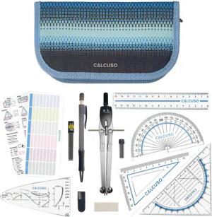 CALCUSO Zirkel Set im Federmäppchen mit Geodreieck & Lineal und Zubehör - Blau