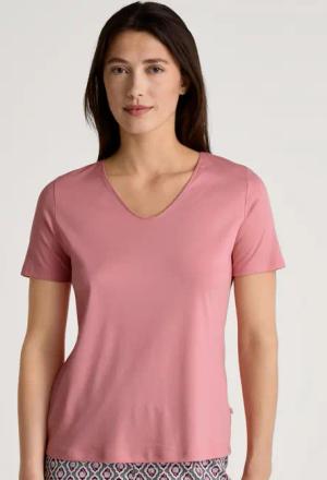 CALIDA Favourites Ground Kurzarm-Shirt, V-Neckfür Damen, XS, Rosa, Erholsamer Schlaf in Africa´s Natur und Tierwelt