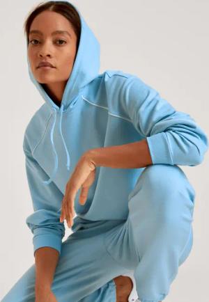 CALIDA Lounge Paisley Sweatshirt mit Kapuzefür Damen, XS, Blau, Kapuzenpullover mit frischen Akzenten