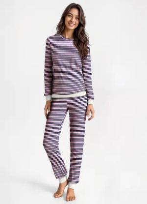 CALIDA Nightwear Xtra Bündchen-Pyjamafür Damen, M, Blau, Zeitlose Nachtwäsche aus reiner Baumwolle