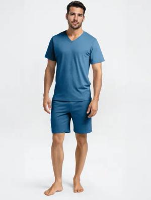 CALIDA Nightwear Xtra Kurz-Pyjamafür Herren, S, Blau, Natürlich, weich & komfortabel – für erholsame Nächte