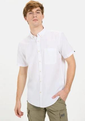 camel active Kurzarmhemd aus einem Baumwoll-Leinenmix Kurzarm Button-Down Button-Down