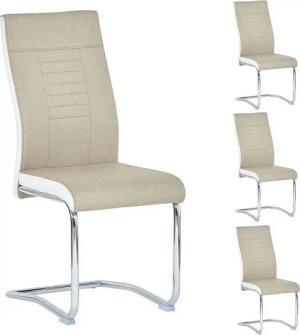 CARO-Möbel Esszimmerstuhl ALBA (4 St), Küchen Schwingstuhl Stoffbezug gepolstert mit Metallgestell Beige/Weiß