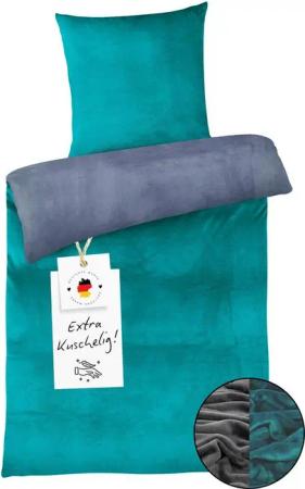 Carpe Sonno Bettwäsche Cashmere-Touch Bettwäsche 155x220 cm aus 100% Polyester, Microfaser-Fleece, 2 teilig, Warme kuschelige einfarbige Bettwäsche Dunkelgrau Grün