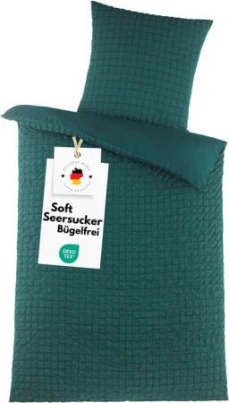Carpe Sonno Bettwäsche Seersucker 135x200 Mikrofaser Bügelfrei Reißverschluss Sommer Bettzeug, Soft-Seersucker, 2 teilig, Kühlend leichte Wende-Bettwäsche Grün