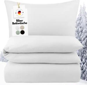 Carpe Sonno Bettwäsche Warme Biber Bettwäsche 135x200 155x220 - 100% Baumwolle Winter Flanell, Biber, 2 teilig, MADE IN GERMANY - Flauschige Feinbiber Winterbettwäsche Weiß 135 x 200