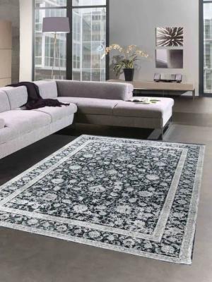 Carpetia Teppich Orientalischer Teppich Wohnzimmer mit Blumenmotiv in schwarz grau, rechteckig, Höhe: 10 mm