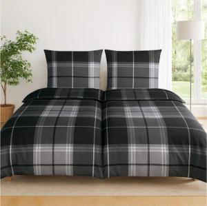 Casa Colori Bettwäsche Biber Bettwäsche 135x200 Anthrazit Grau kariert, Biber, 4 teilig, 100% Baumwolle