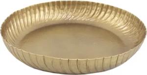 Casa Moro Dekotablett Orientalisches Gold Tablett Loubna rund Metall (massiv Aluminium mit Hammerschlag & Wellen-Rand, Boho Chic Teetablett, Designer Serviertablett), Ramadan Servierplatte