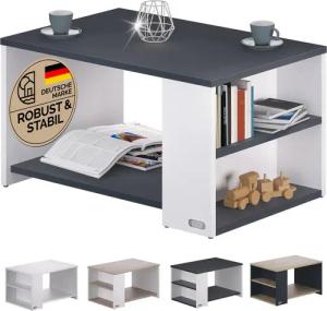 Casaria Couchtisch Santa Cruz, Holz Weiß Schwarz Wohnzimmertisch mit Stauraum 90x60x50cm Modern