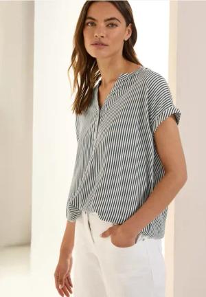 Cecil Damen Gestreifte Kurzarmbluse in Grau, Gr: XS