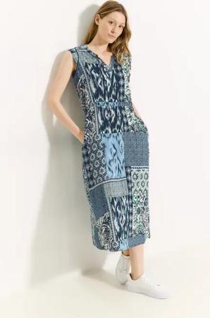 Cecil Damen Patchwork Print Kleid in Blau, Gr: XXL