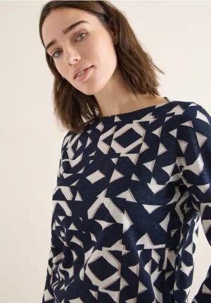 Cecil Damen Shirt mit U-Boot-Ausschnitt in Blau, Gr: XL