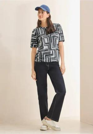 Cecil Damen T-Shirt in Ausbrenner-Optik in Blau|Weiß, Gr: S