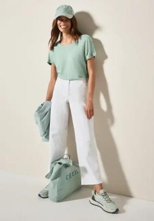 Cecil Damen T-Shirt mit Knopfdetail in Grün, Gr: S